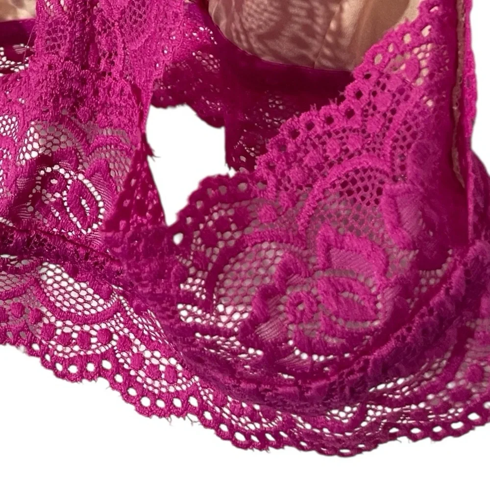 Francesca's Lace Racerback Bralette Hot Pink Size Small - Picture 4 of 7